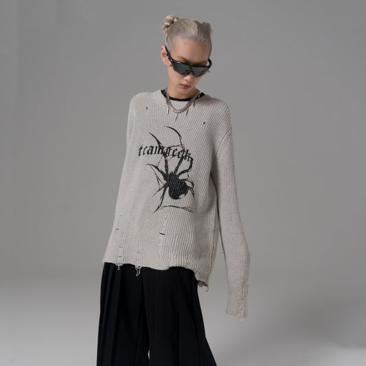 Spider Print Loose Sweater