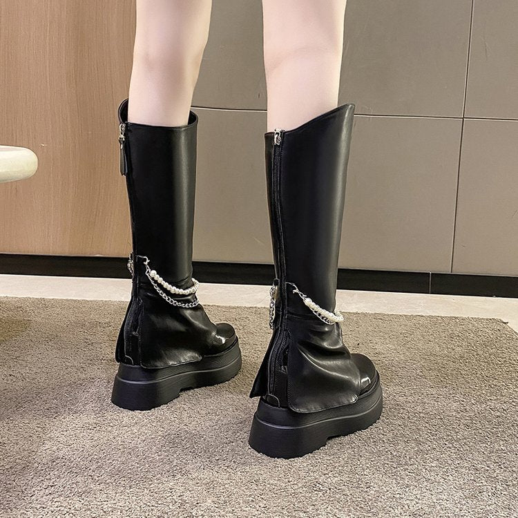 Pearl Chain PU Boots