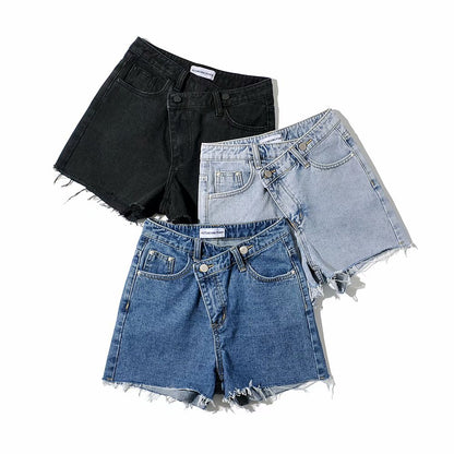 Asymmetrical Denim Shorts