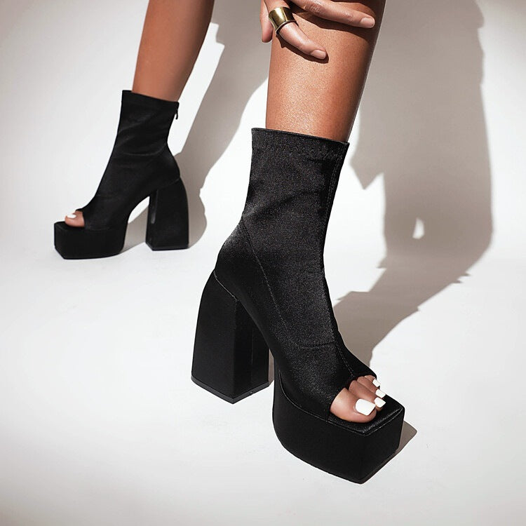 Super Chunky Satin Ankle Boots