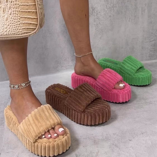 Cord Plush Slippers