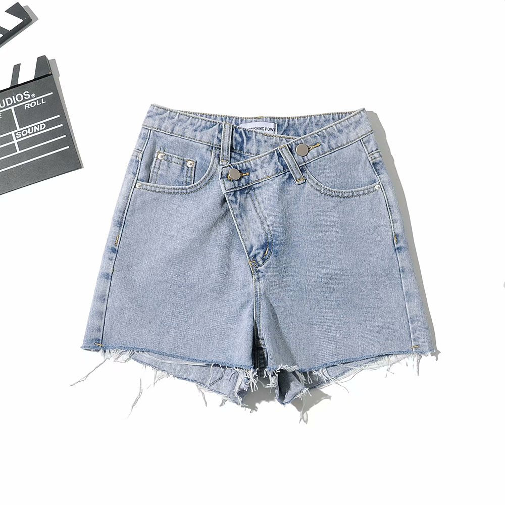 Asymmetrical Denim Shorts