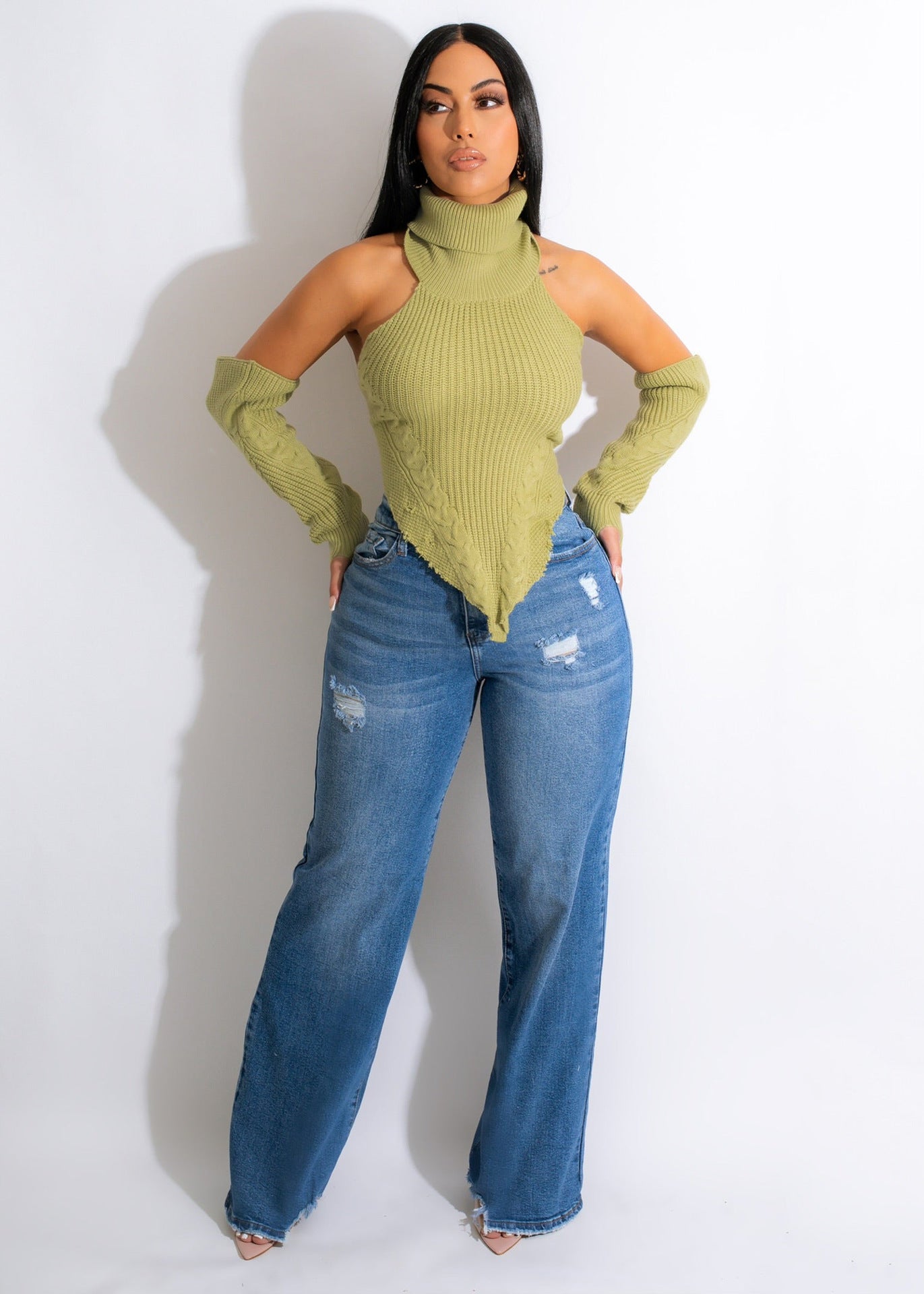 Two-piece Turtleneck Sleeve Top