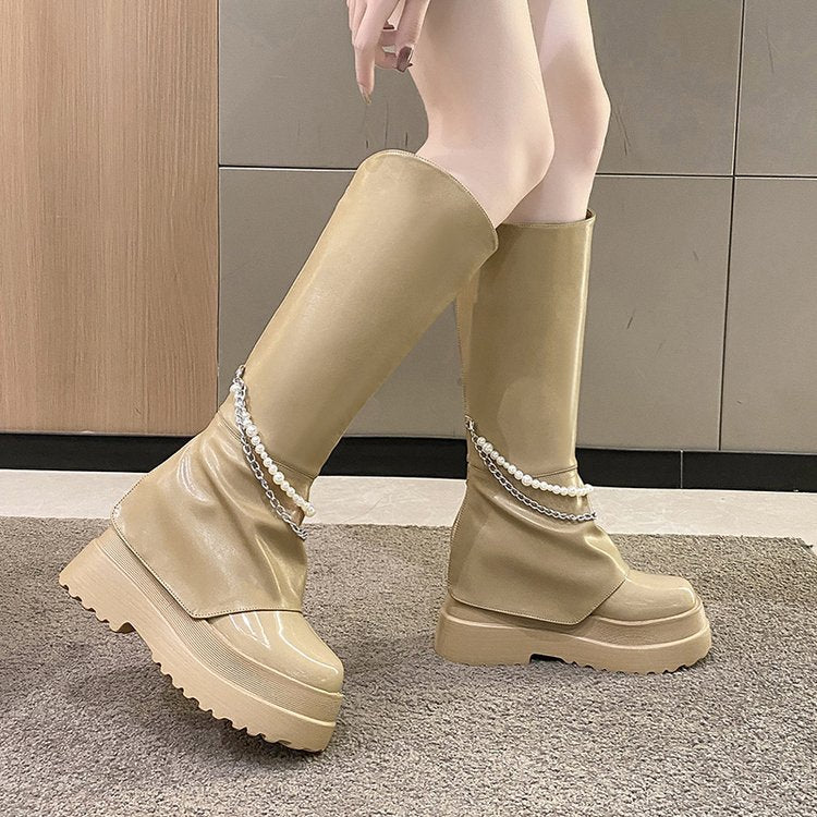 Pearl Chain PU Boots