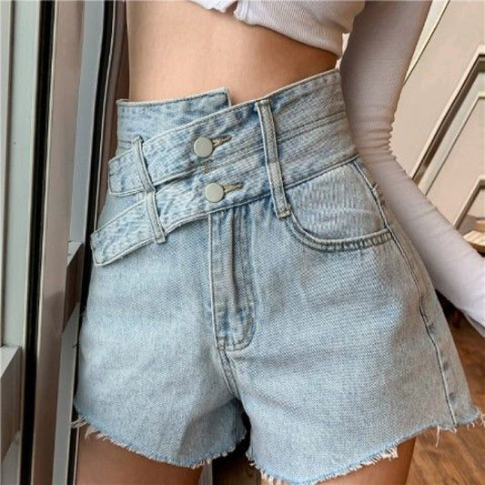 Women's Plus Size Slimming Irregular High Waist Denim Shorts