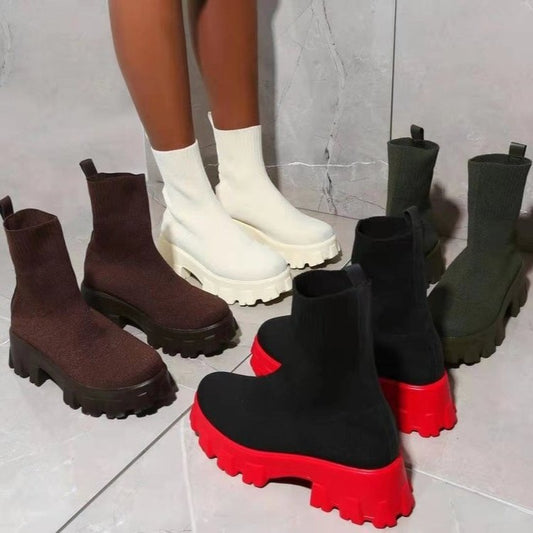 Thick-soled Sock Boots