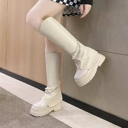 Pearl Chain PU Boots